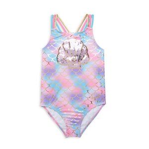BETSEY JOHNSON Girl's Sequin Foil One-Piece Swimsuit XL (14)